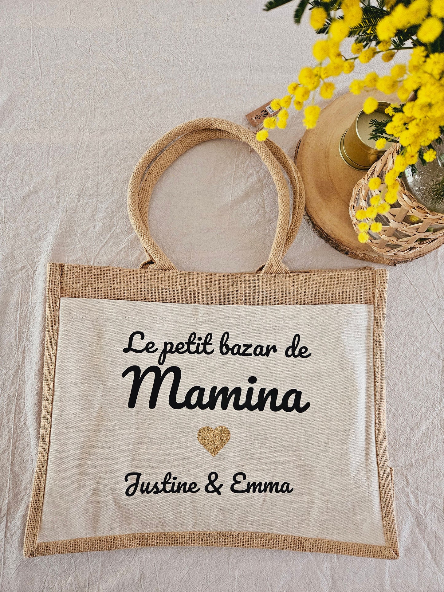 Sac cabas personnalisé - sac de course - sac jute coton femme nounou mamie fete des mères fetes des mamies