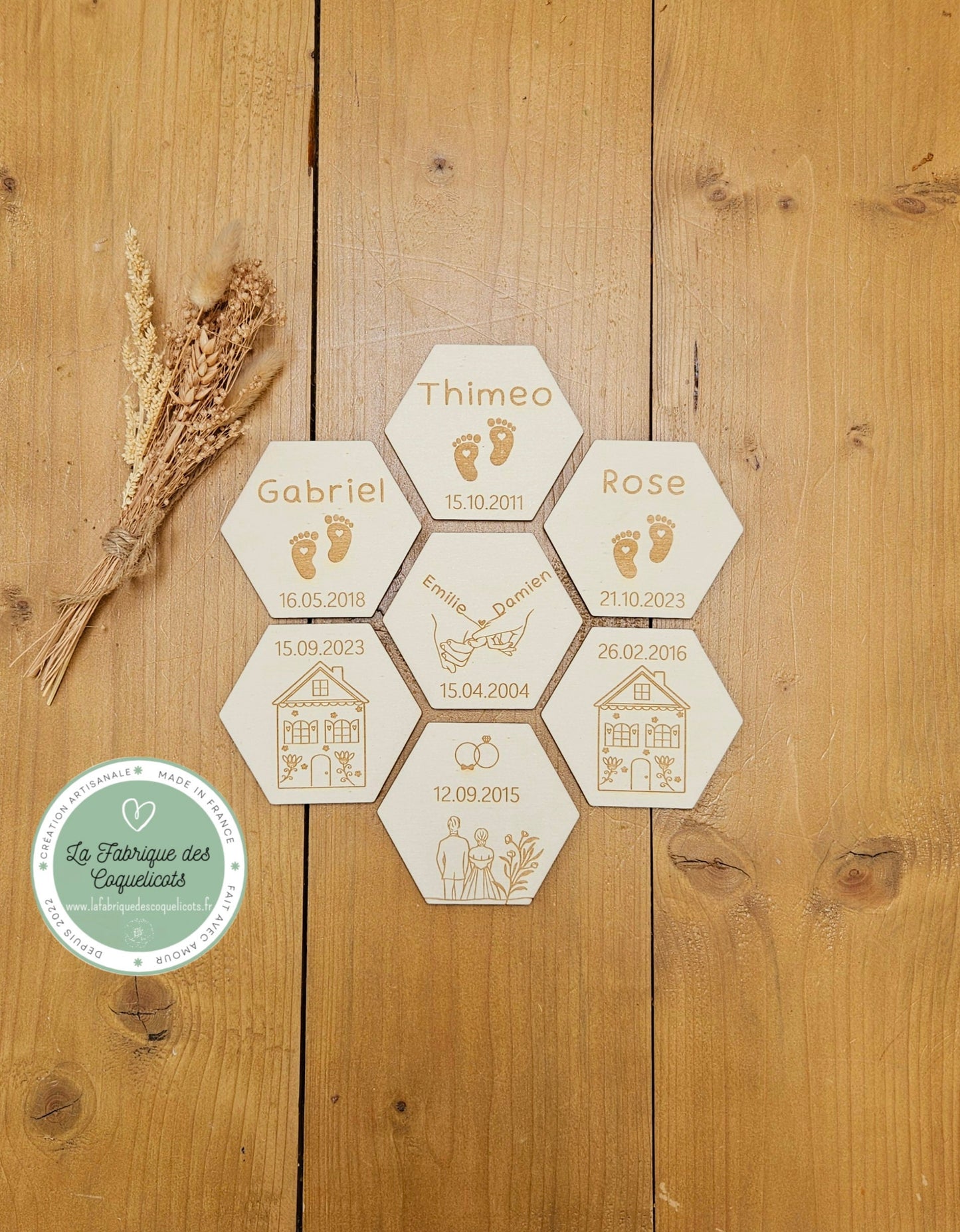 Hexagone étape / carte etape / decoration murale / magnet / famille amour mariage souvenir naissance bébé cadeau personnalisé