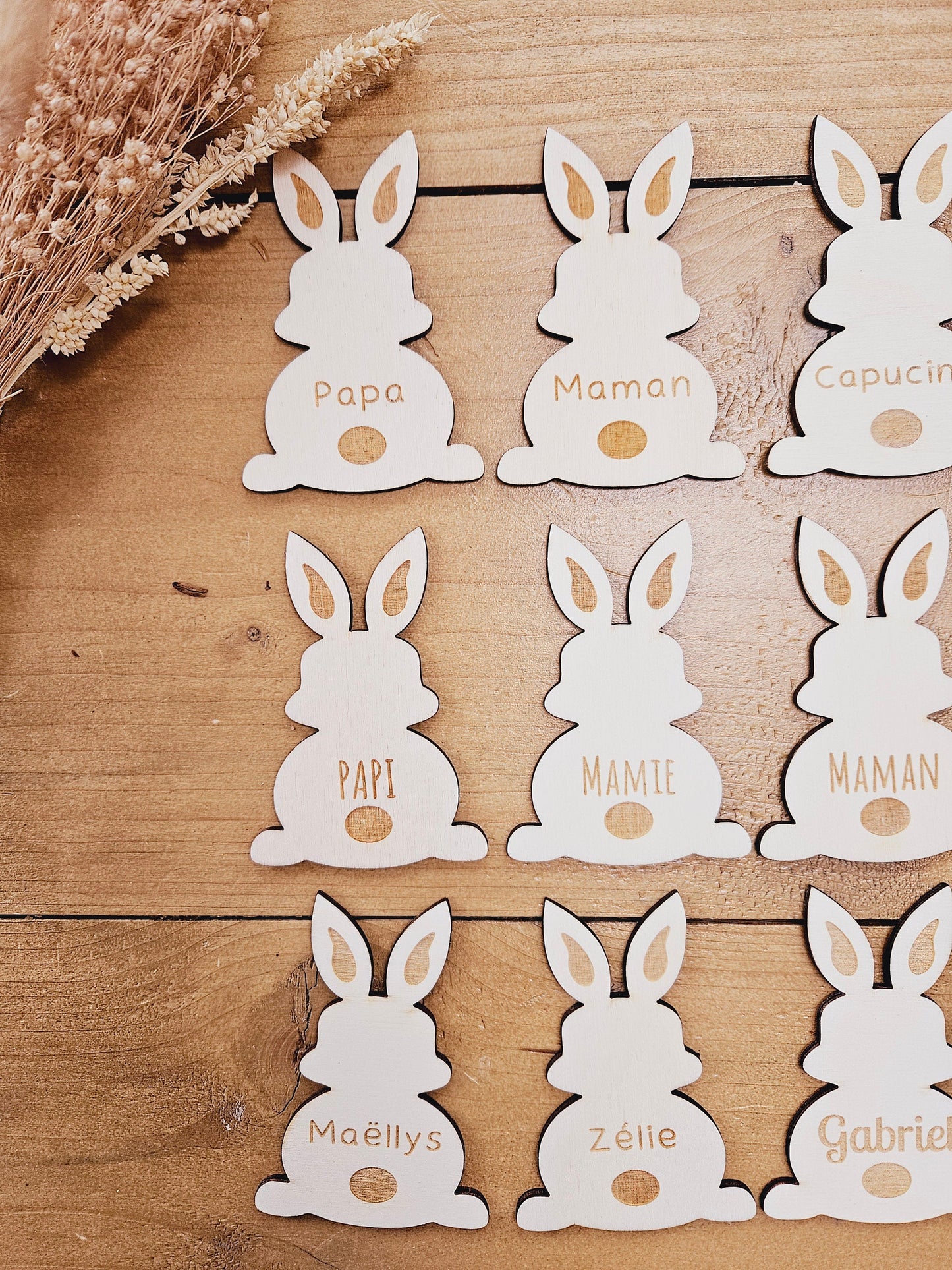 Marque place Lapin - décoration Pâques - décoration ferme Lapin -  Magnet personnalisé - marque place bois Pâques