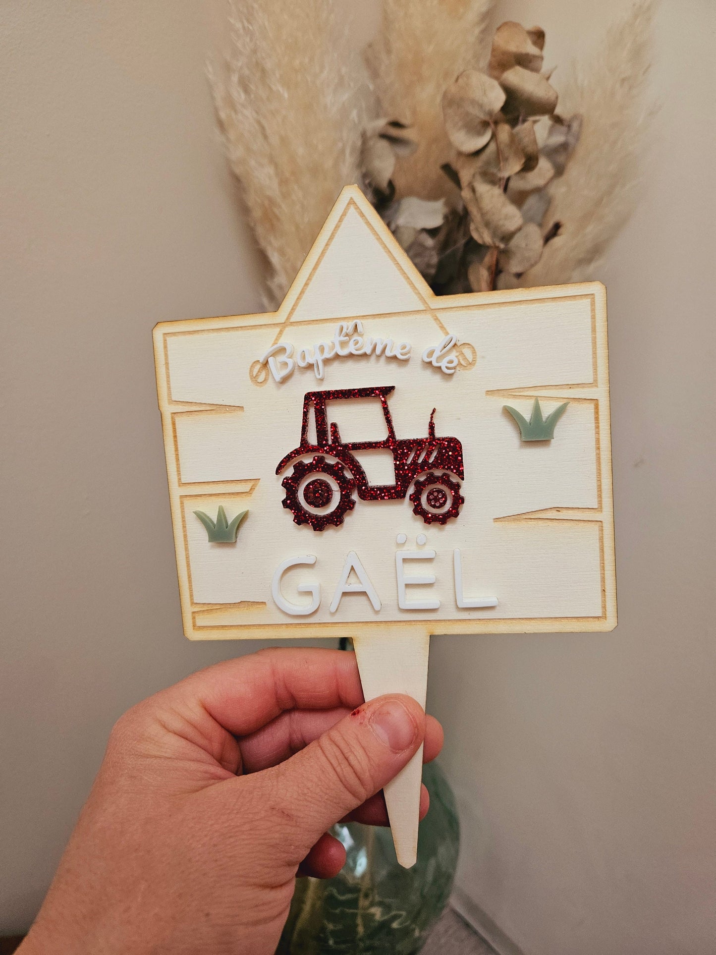 Cake topper prénom personnalisé / déco anniversaire baptême mariage communion / ferme tracteur garçon déco gâteau