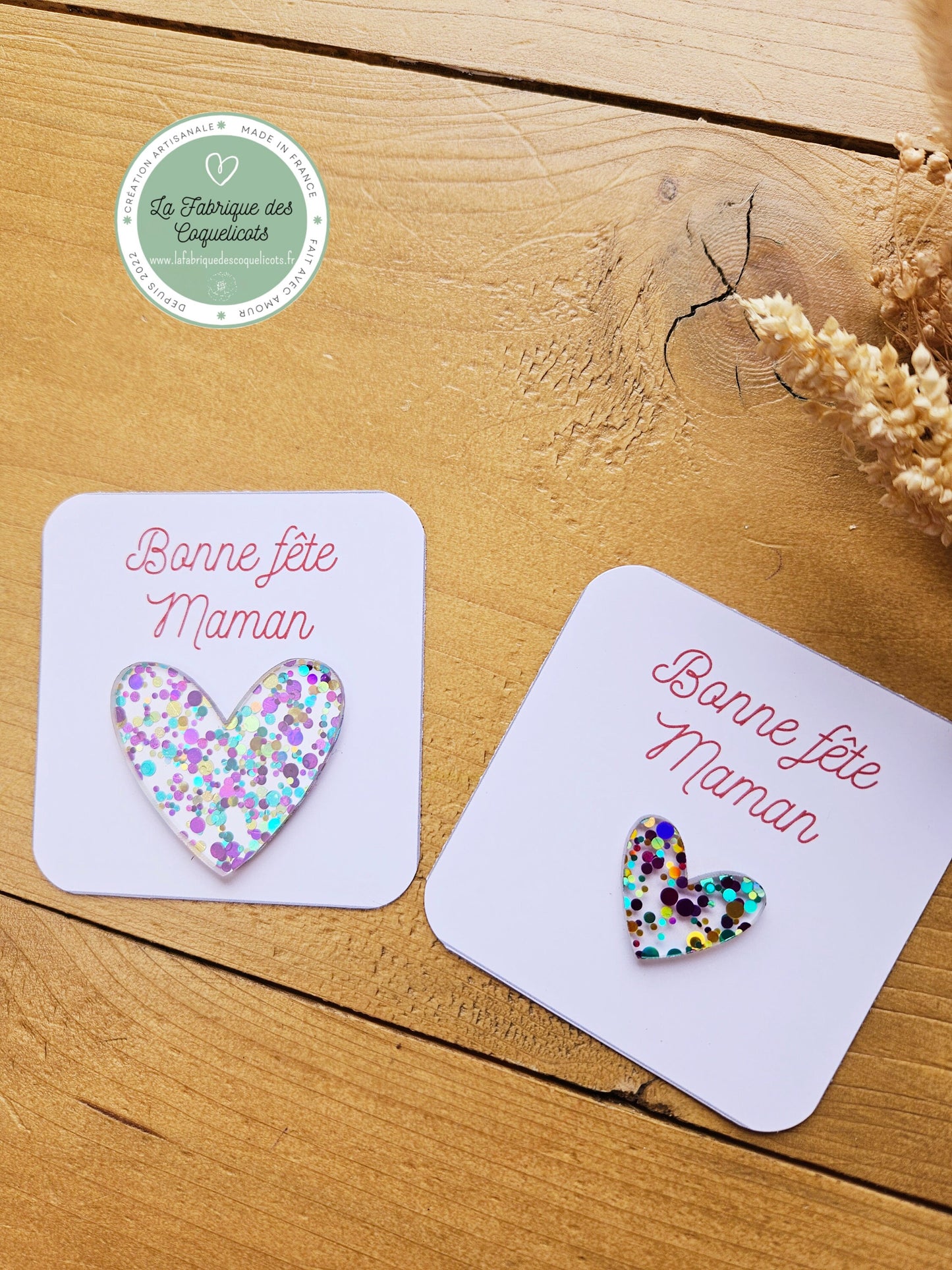 Pin's ou broche Bonne fête maman mamie papa papi .. cadeau personnalisé - cœur paillète