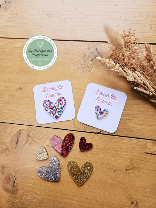 Pin's ou broche Bonne fête maman mamie papa papi .. cadeau personnalisé - cœur paillète
