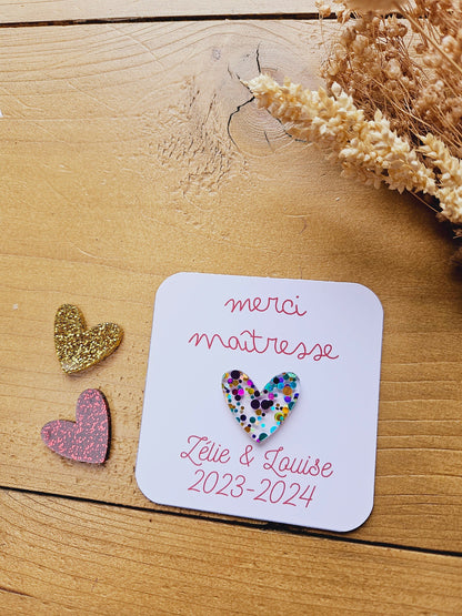 Pin's - carte personnalisée - annonce grossesse fête - mamie- maman - papa - cadeau personnalisé baptême anniversaire -cœur paillète