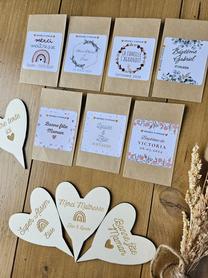 Sachet de graine de fleur et d'amour à planter - personnalisé - cadeau invité - maîtresse - mariage - témoin - baptême mamie maman papa fête