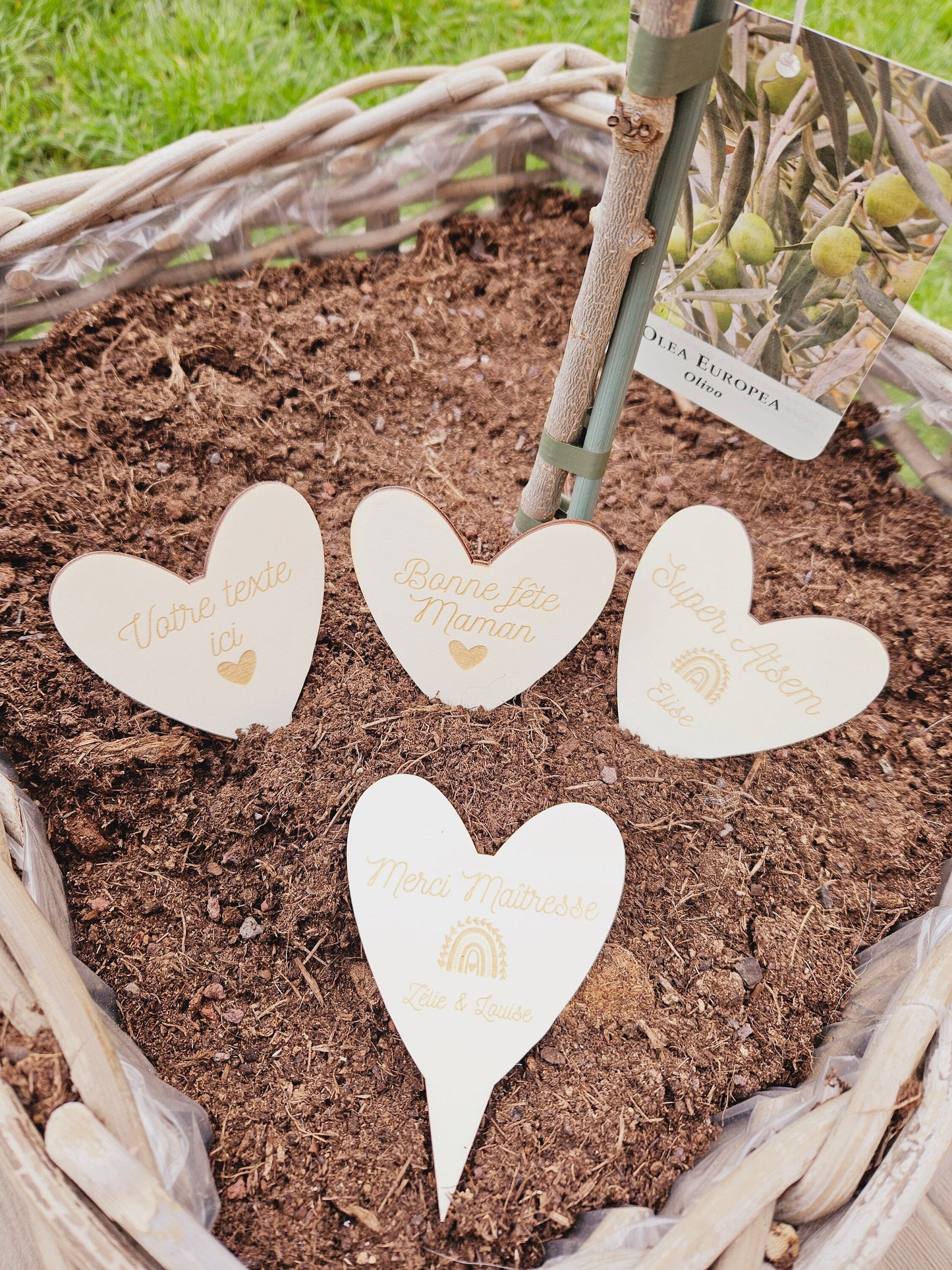Etiquette/pic a plante- à planter- cadeau personnalisé - etiquette bois à planter fleurs cadeau femme nounou papa homme papy annonce mariage