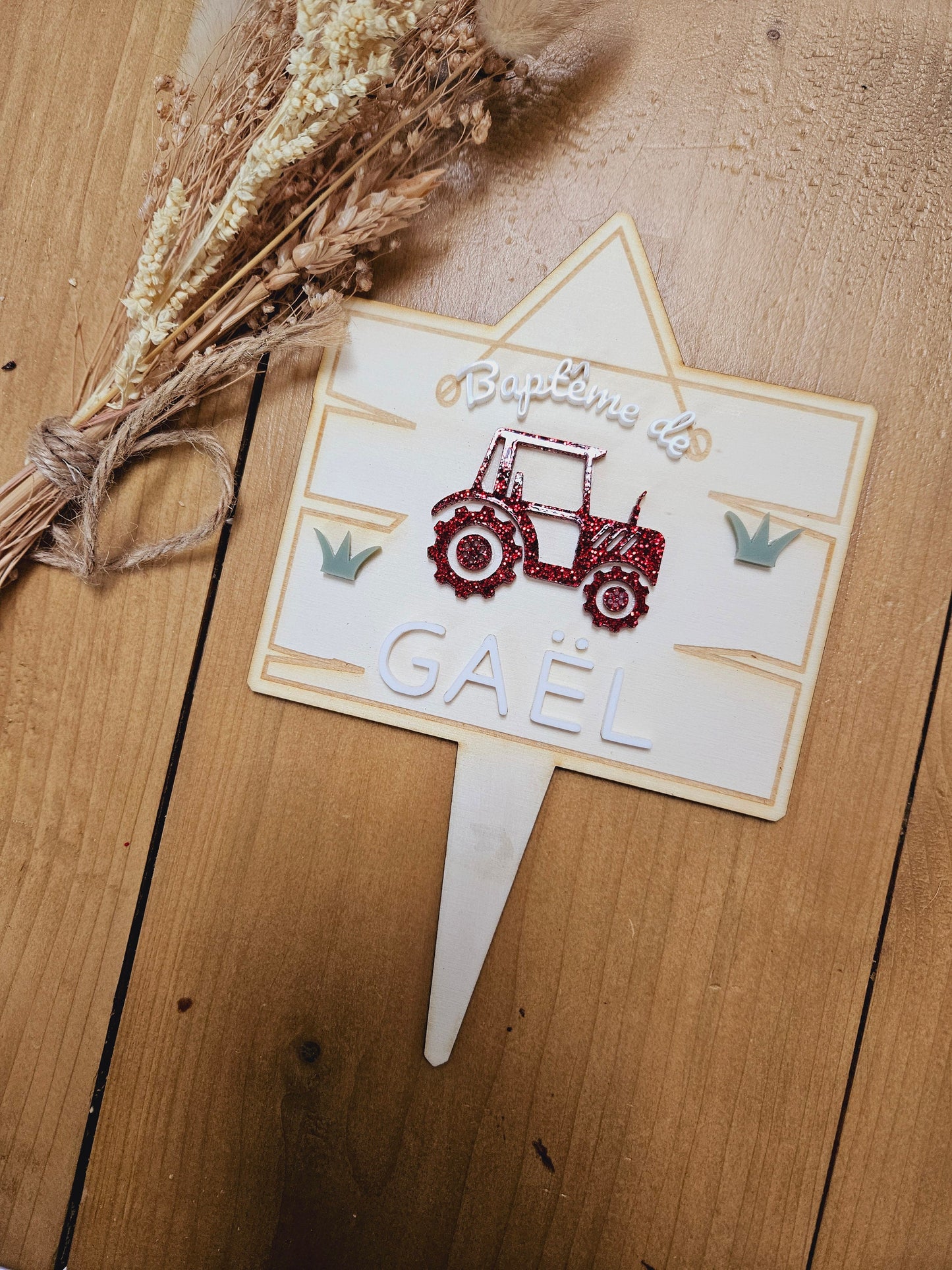 Cake topper prénom personnalisé / déco anniversaire baptême mariage communion / ferme tracteur garçon déco gâteau