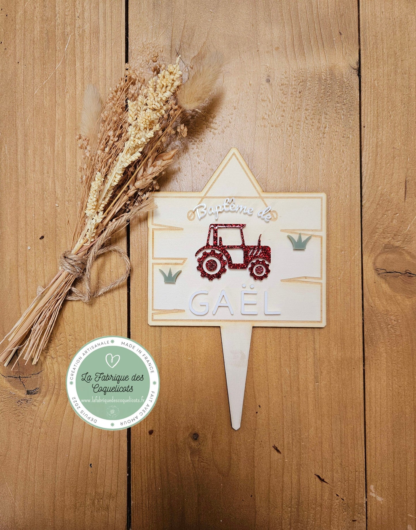 Cake topper prénom personnalisé / déco anniversaire baptême mariage communion / ferme tracteur garçon déco gâteau