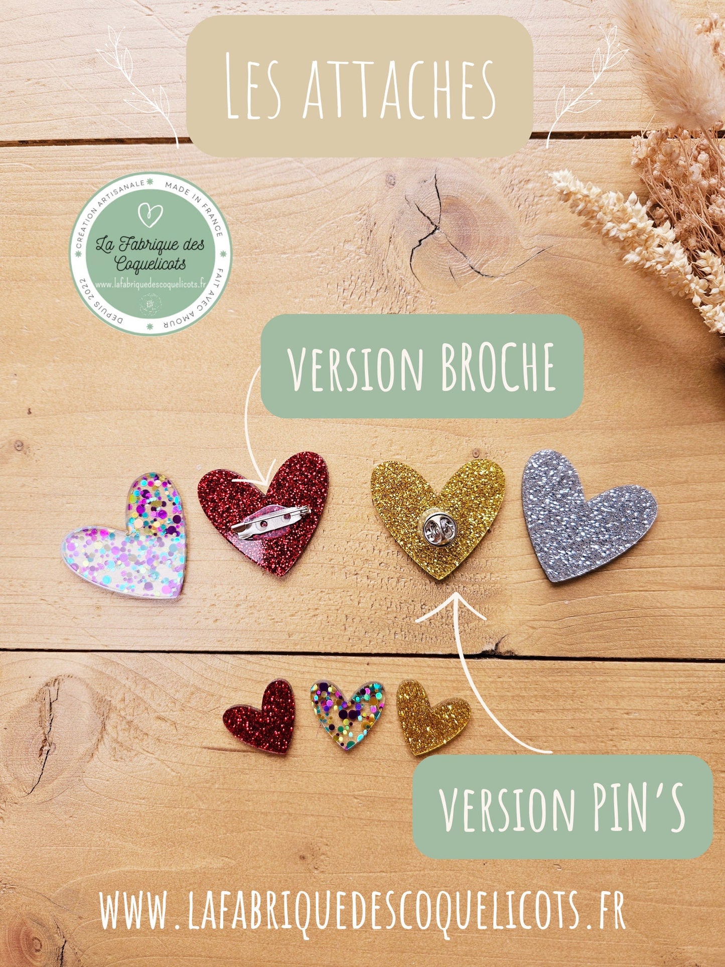 Pin's ou broche carte personnalisée - annonce grossesse fête - mamie- maman - papa - cadeau personnalisé baptême anniversaire -cœur paillète