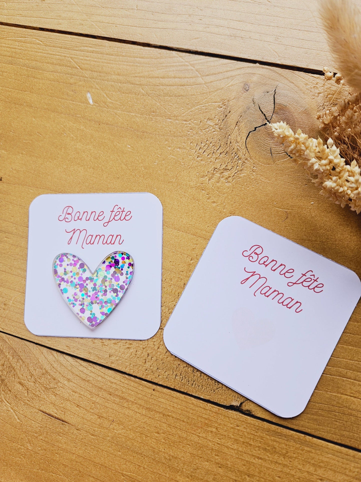 Pin's ou broche Bonne fête maman mamie papa papi .. cadeau personnalisé - cœur paillète