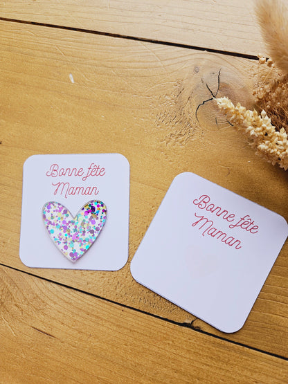 Pin's ou broche Bonne fête maman mamie papa papi .. cadeau personnalisé - cœur paillète
