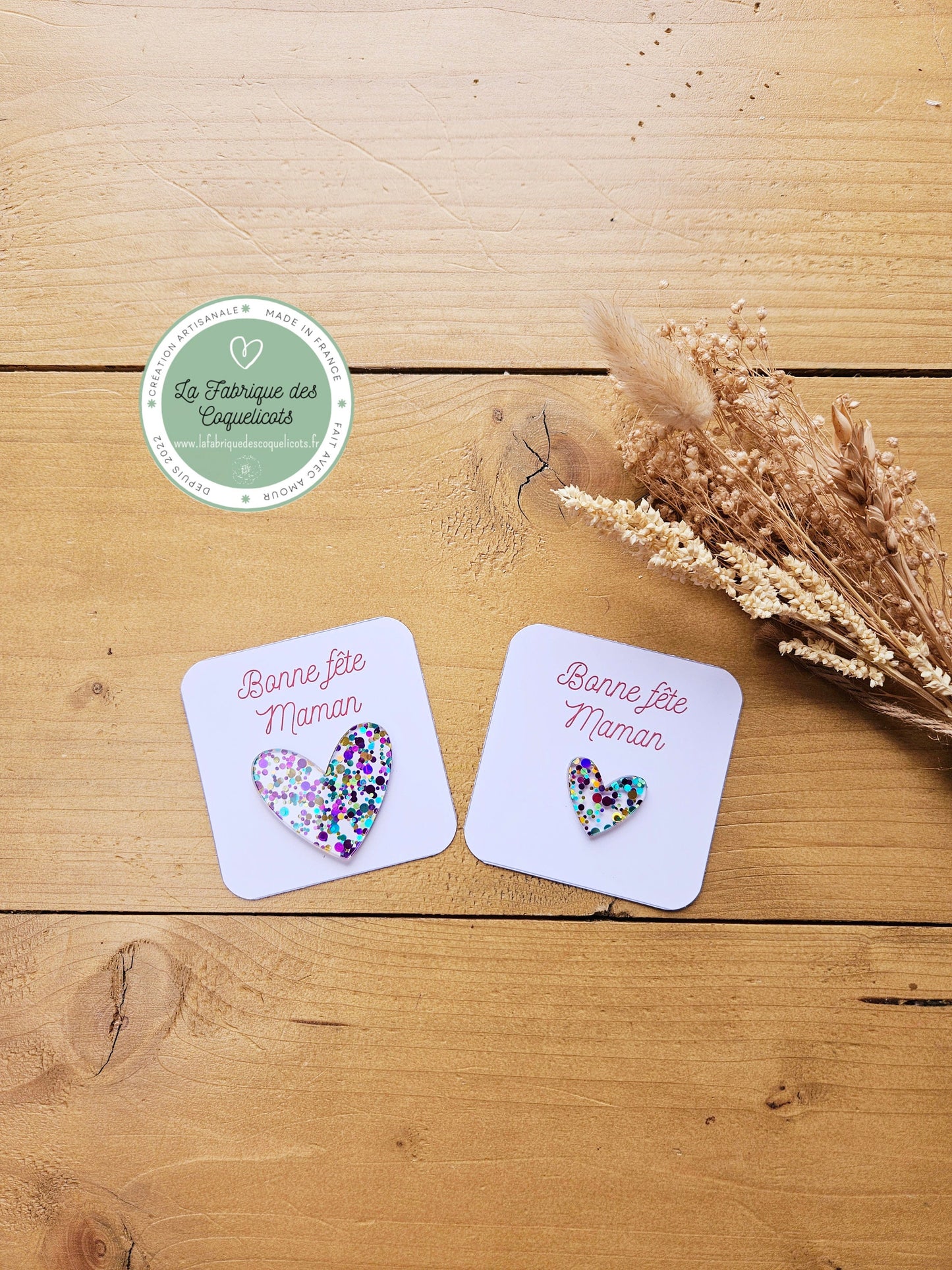 Pin's ou broche Bonne fête maman mamie papa papi .. cadeau personnalisé - cœur paillète