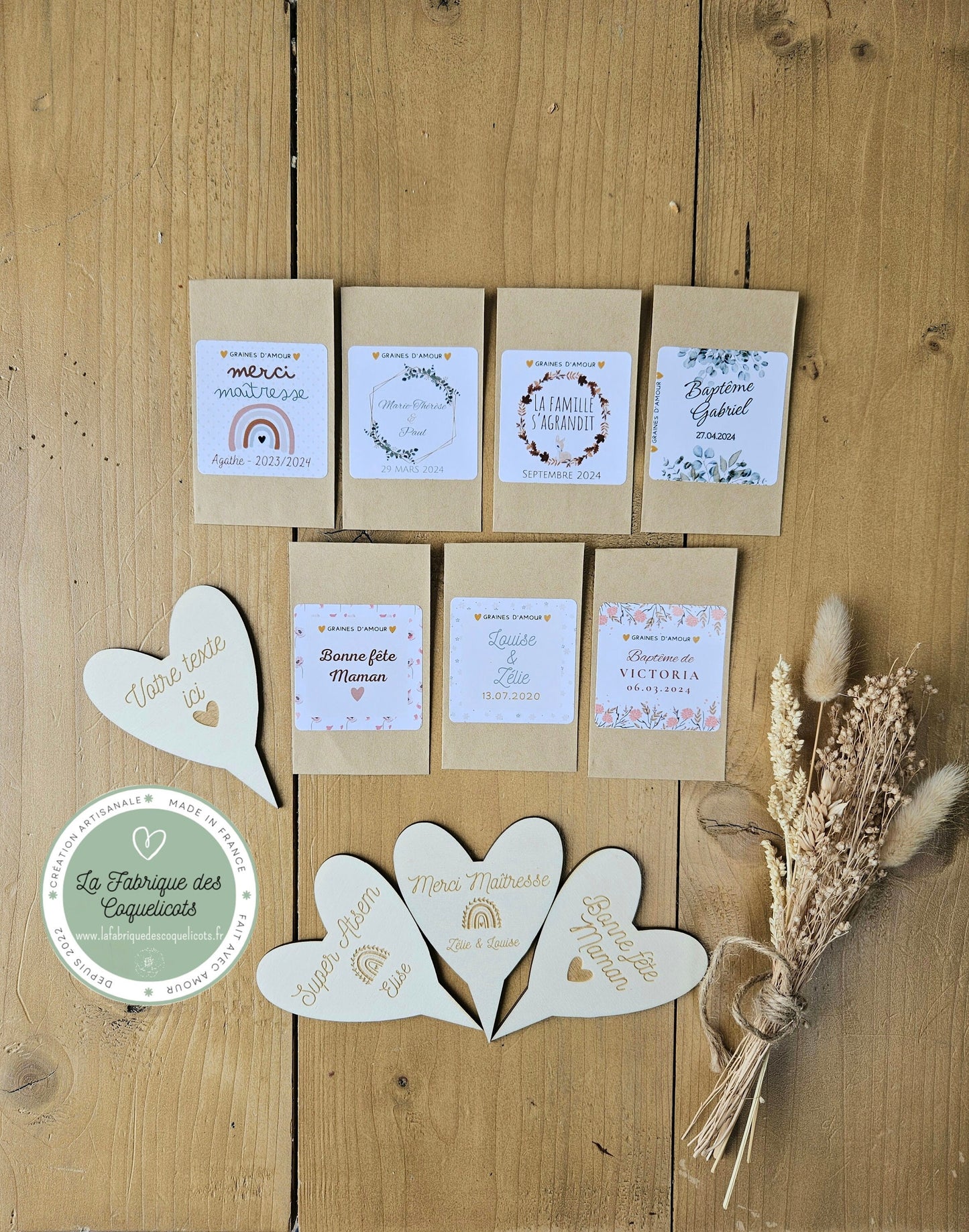 Sachet de graine de fleur et d'amour à planter - personnalisé - cadeau invité - maîtresse - mariage - témoin - baptême mamie maman papa fête