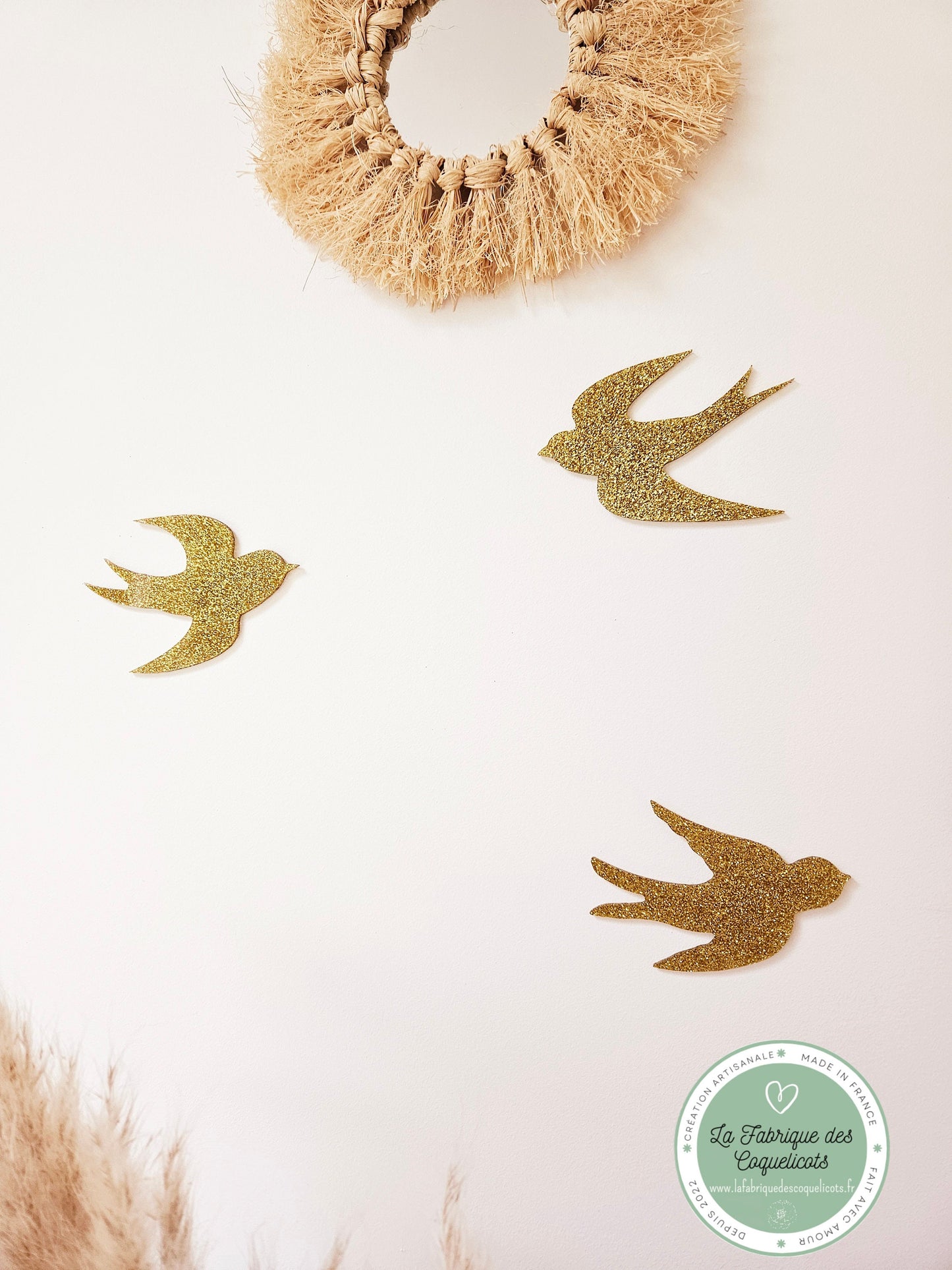 Lot de 3 hirondelles  - décoration murale - déco intérieur - oiseau hirondelle