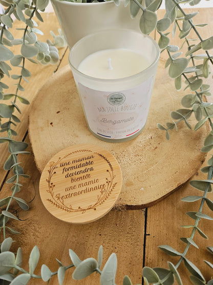 Bougie personnaliséE - couvercle bois - gravure - personnalisé - maitresse mamie nounou maman cadeau femme