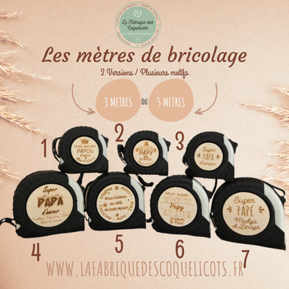 Mètre de bricolage personnalisé couleur blanc et noir | papa papy fête des pères grand-père | cadeau personnalisé