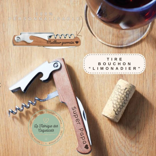 Tire bouchon - Limonadier en bois gravé | personnalisé | cadeau homme papy papa maman homme / témoin parrain cadeau pour lui | amis