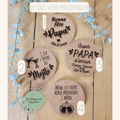 Dessous verre personnalisé - sous verre - cadeau personnalisé  - cadeau homme femme fête anniversaire parrain témoi futur parrent