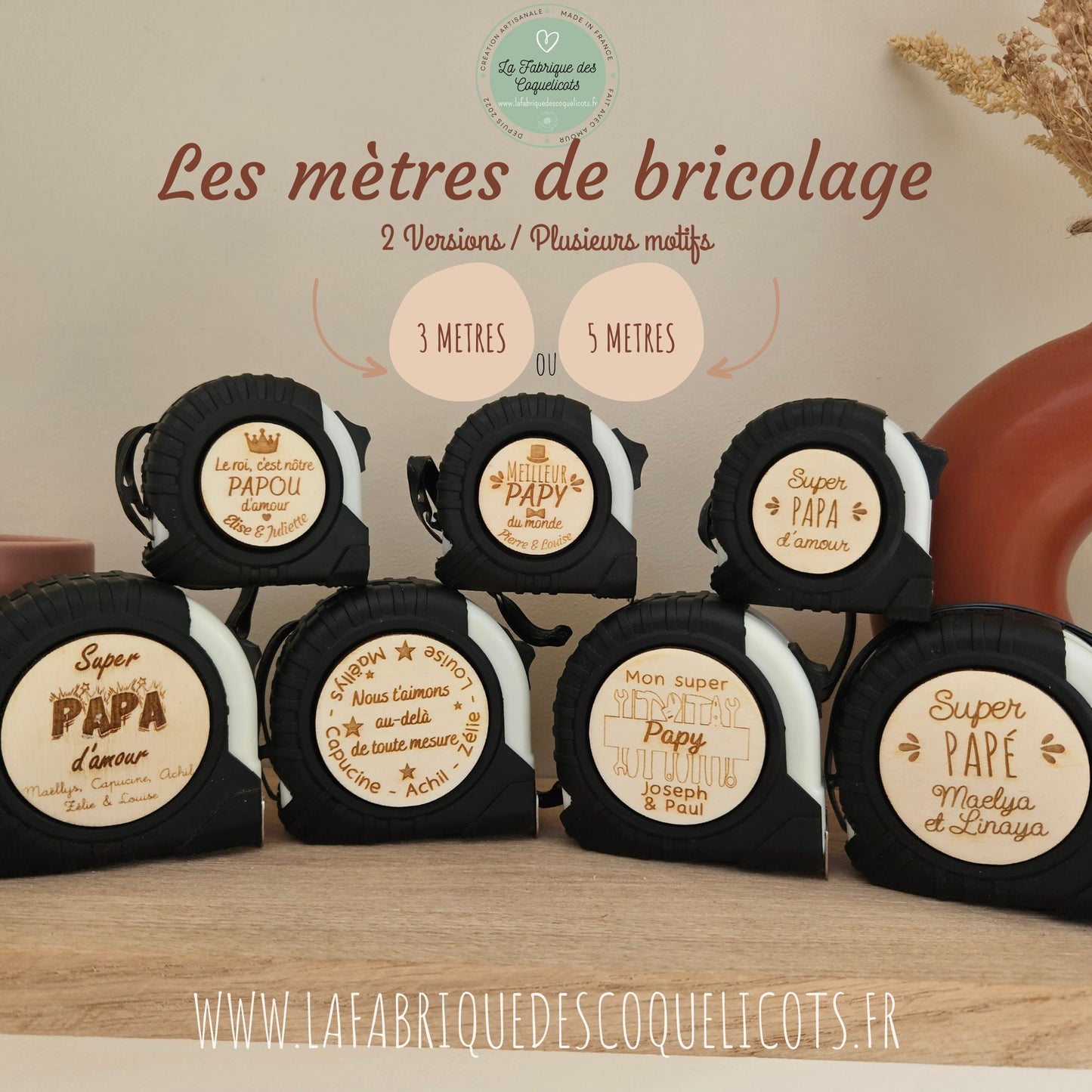 Mètre de bricolage personnalisé couleur blanc et noir | papa papy fête des pères grand-père | cadeau personnalisé