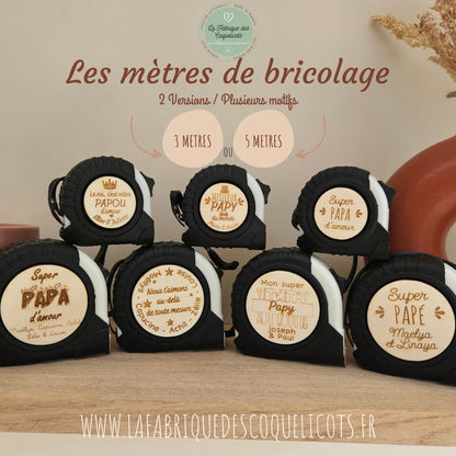 Mètre de bricolage personnalisé couleur blanc et noir | papa papy fête des pères grand-père | cadeau personnalisé