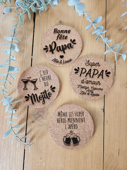 Dessous verre personnalisé - sous verre - cadeau personnalisé  - cadeau homme femme fête anniversaire parrain témoi futur parrent