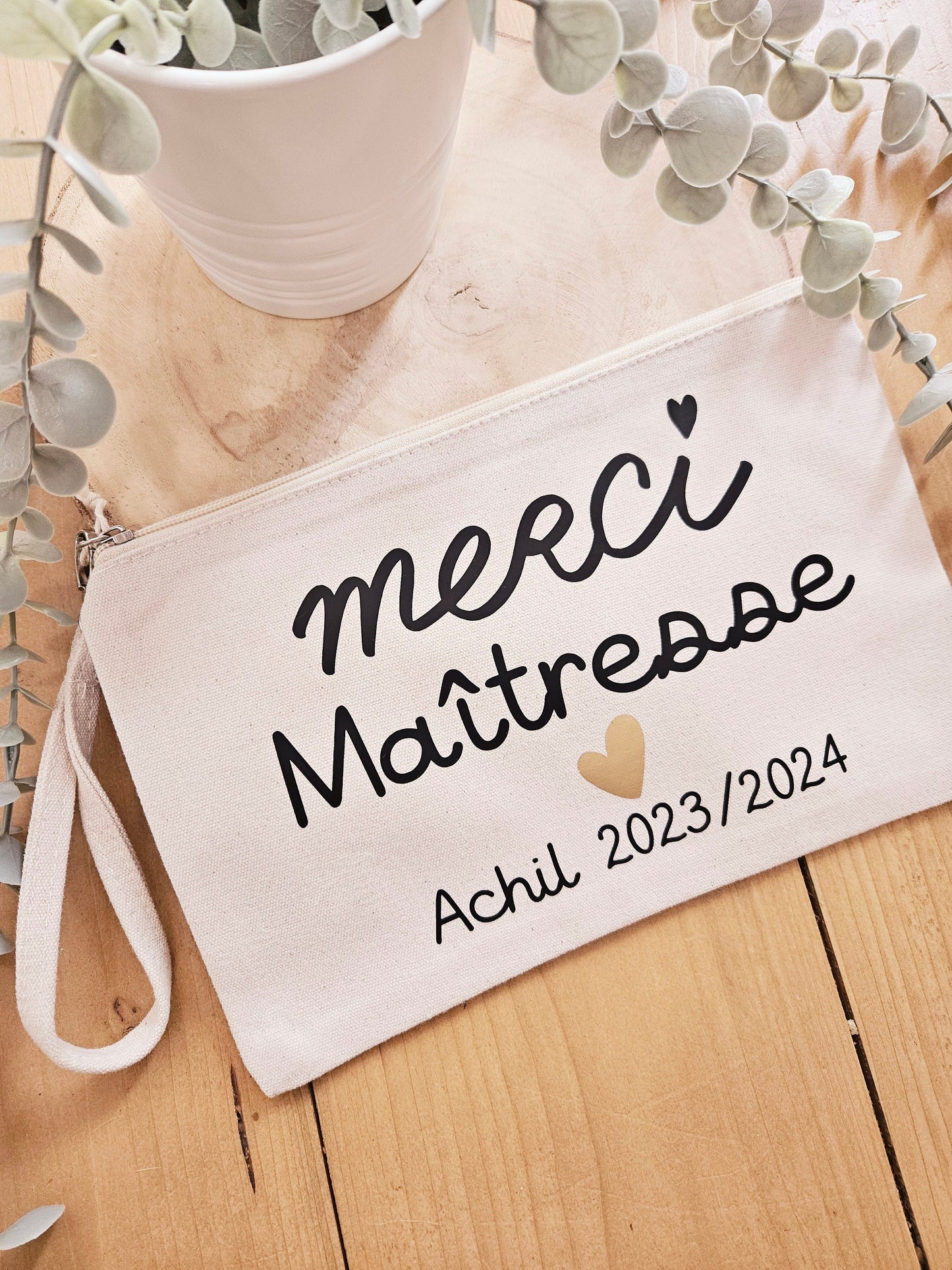 Trousse coton personnalisé MERCI / MAITRESSE Atsem NOUNOU / cadeau maitresse  / trousse coton / cadeau femme /école / fin d'année scolaire