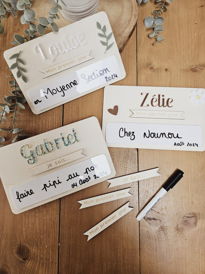 Pancarte rentrée des classes - prénom couleur - effaçable - durable