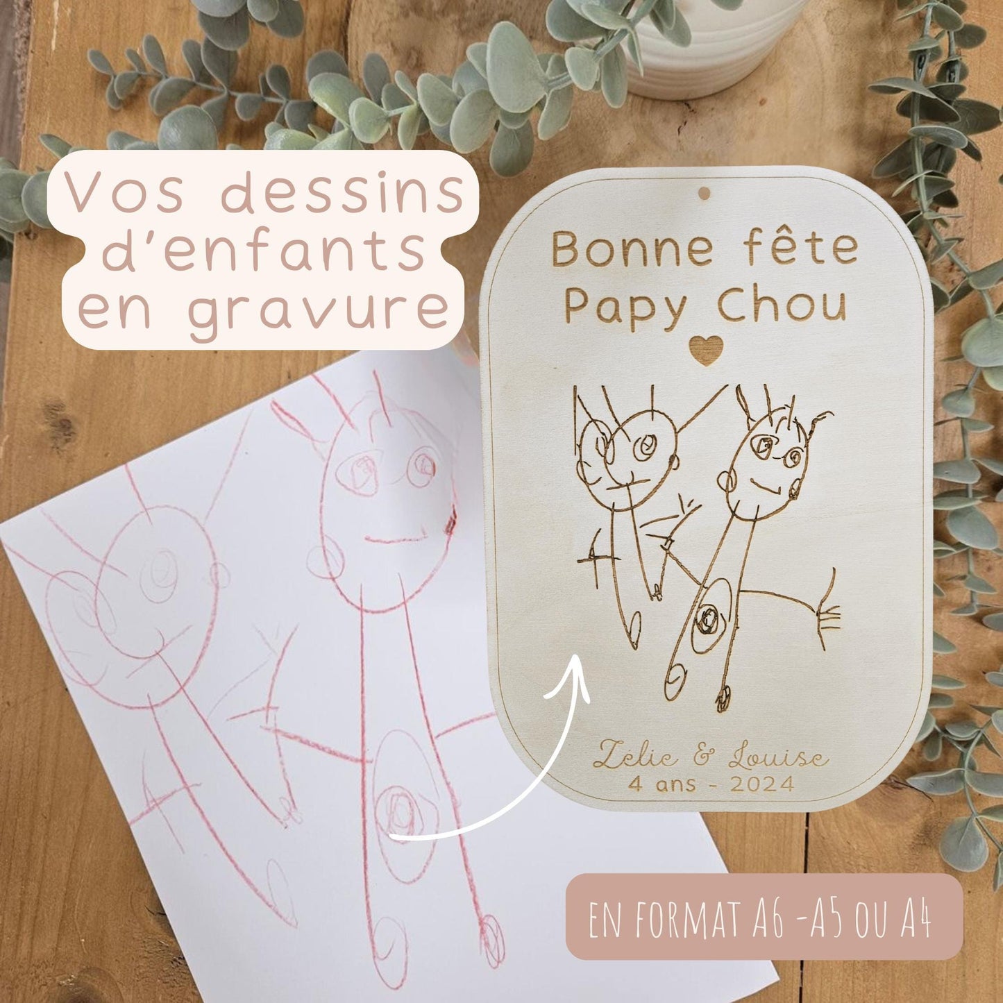 Cadre / plaque personnalisé - dessin enfant - cadeau femme - maman nounou mamie papy papa - fête - noël - cadeau enfant