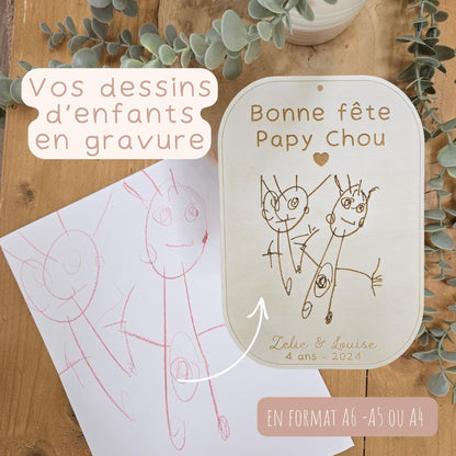 Cadre / plaque personnalisé - dessin enfant - cadeau femme - maman nounou mamie papy papa - fête - noël - cadeau enfant