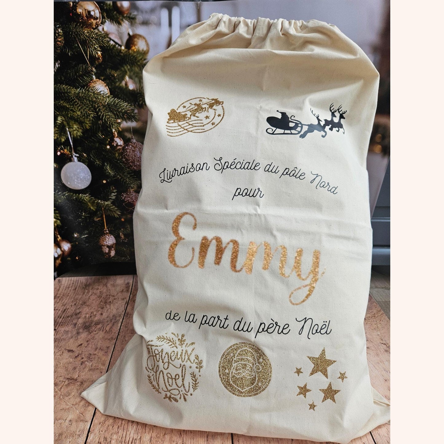 Grande hotte de Noël personnalisée | hotte à cadeaux | sac de Noël | hotte personnalisée | père noël | cadeaux enfant | sapin de noël |
