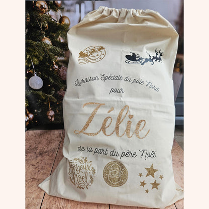 Grande hotte de Noël personnalisée | hotte à cadeaux | sac de Noël | hotte personnalisée | père noël | cadeaux enfant | sapin de noël |