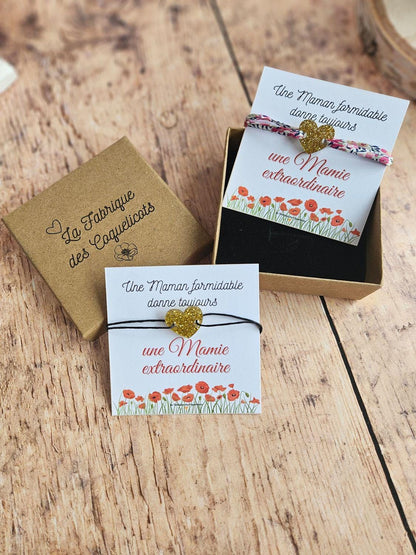 Bracelet personnalisé annonce -  marraine mamie témoin grossesse Noël cadeau personnalisé femme enfant liberty