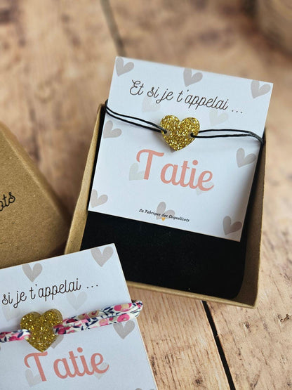 Bracelet personnalisé annonce -  marraine mamie témoin grossesse Noël cadeau personnalisé femme enfant liberty