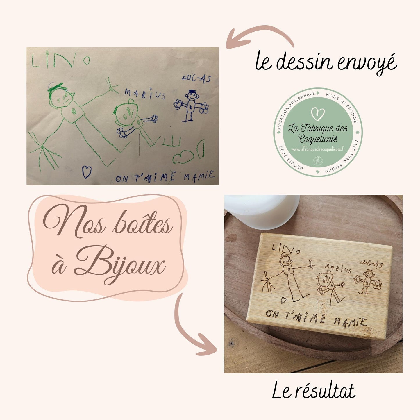 Boite à bijoux personnalisée - dessin enfant - cadeau femme - maman nounou mamie soeur copine - fête - noël - cadeau enfant