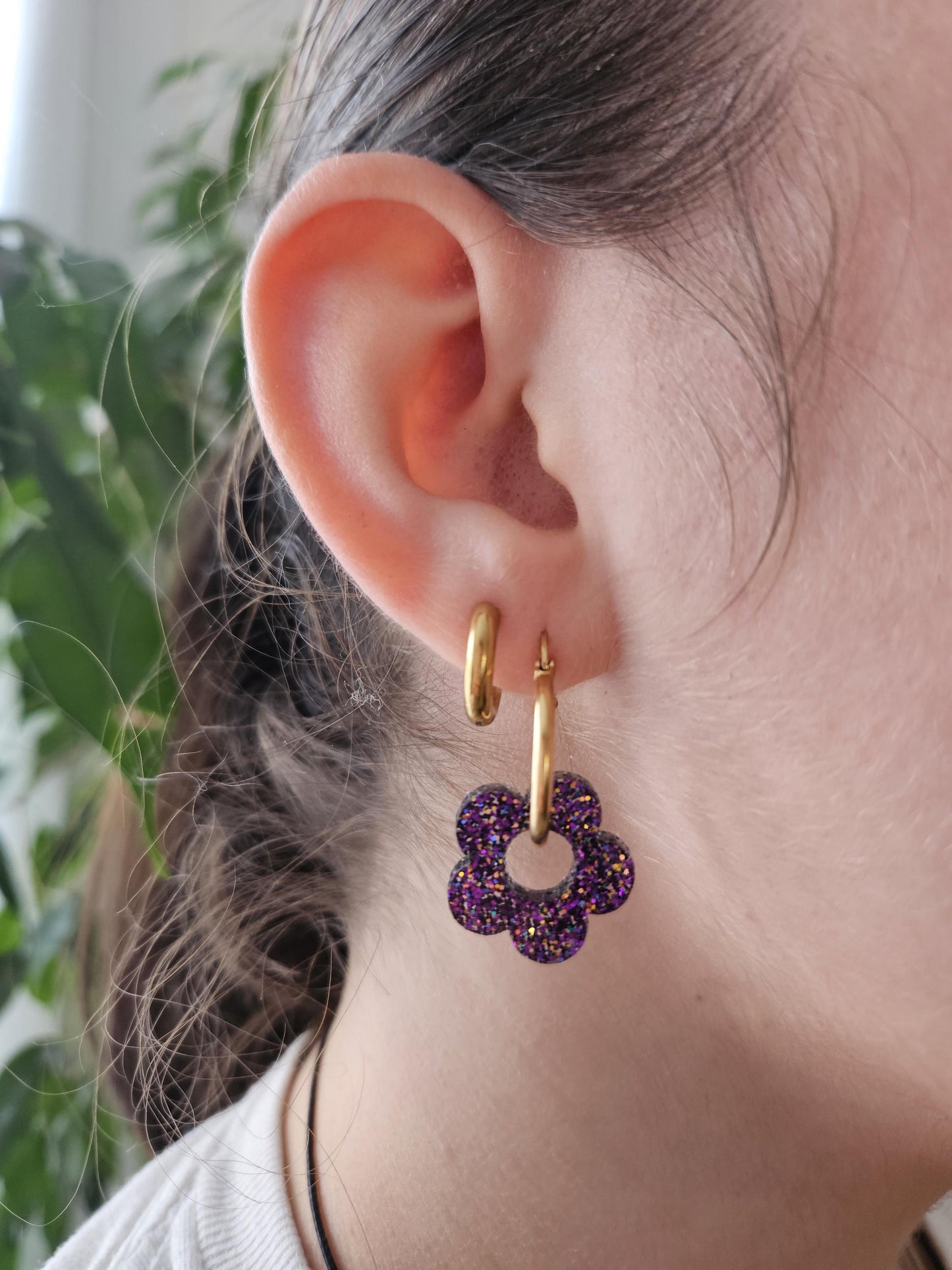 Pampilles interchangeables - par 2 - ZELIE   - violette paillette