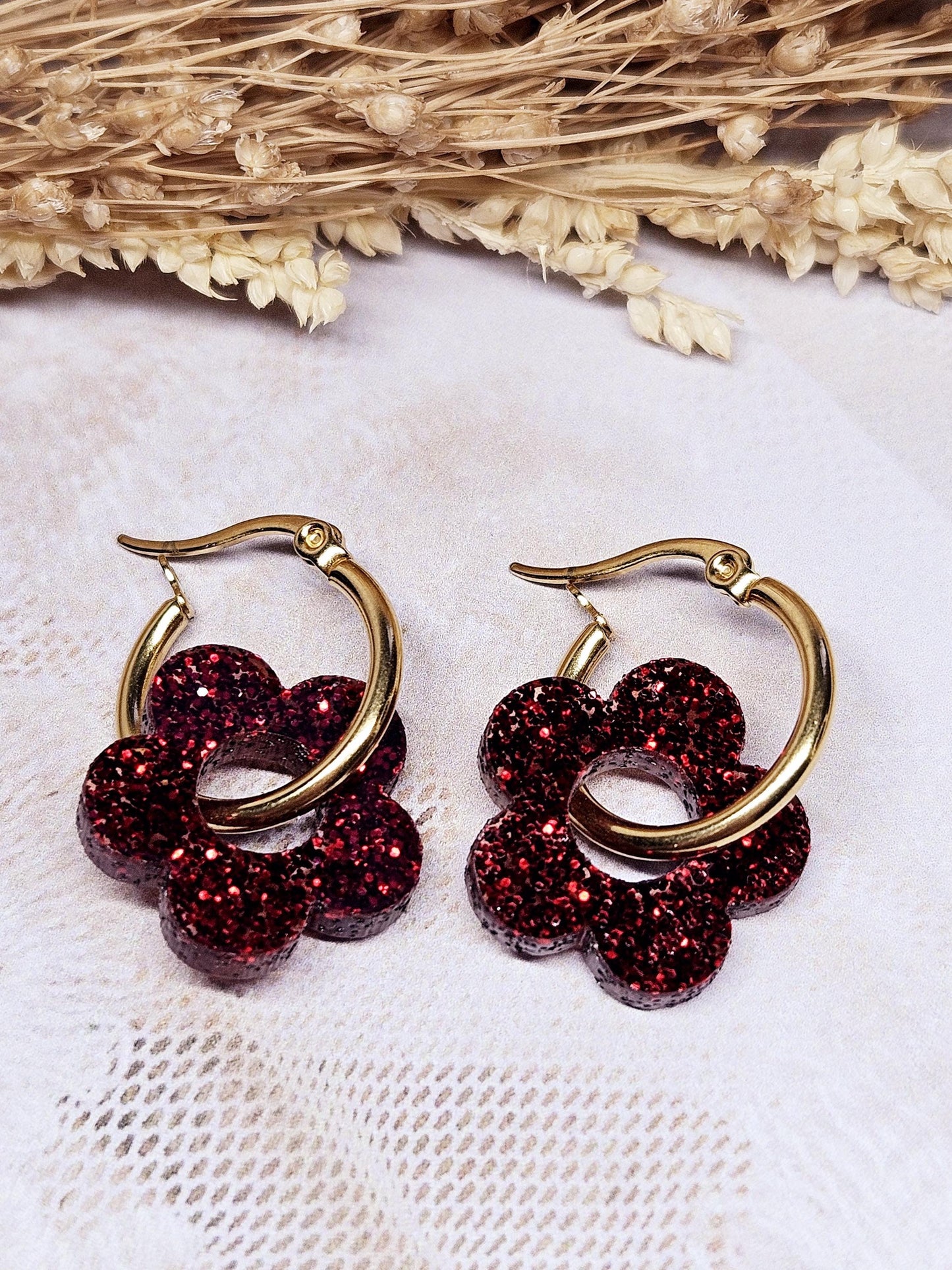 Pampilles interchangeables - par 2 - ZELIE   - rouge paillette