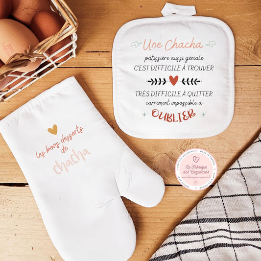 Gant et manique cuisine personnalisé - cadeau femme mamie maman fête grands-mères fête des mères - cadeau nounou soeur amie - super collègue