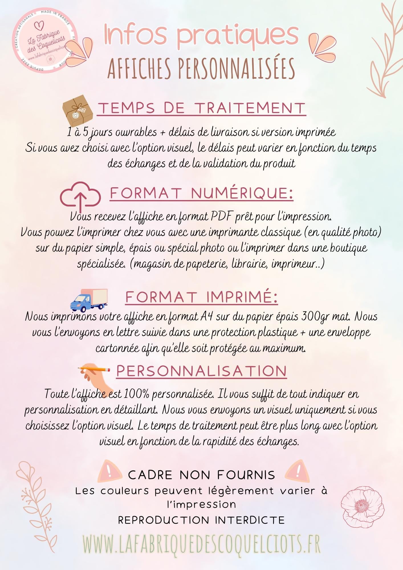 Affiche personnalisée petite fleur de mamie  grand mère  maman fête des mamies / fête anniversaire petit enfant fichier numérique ou imprimé