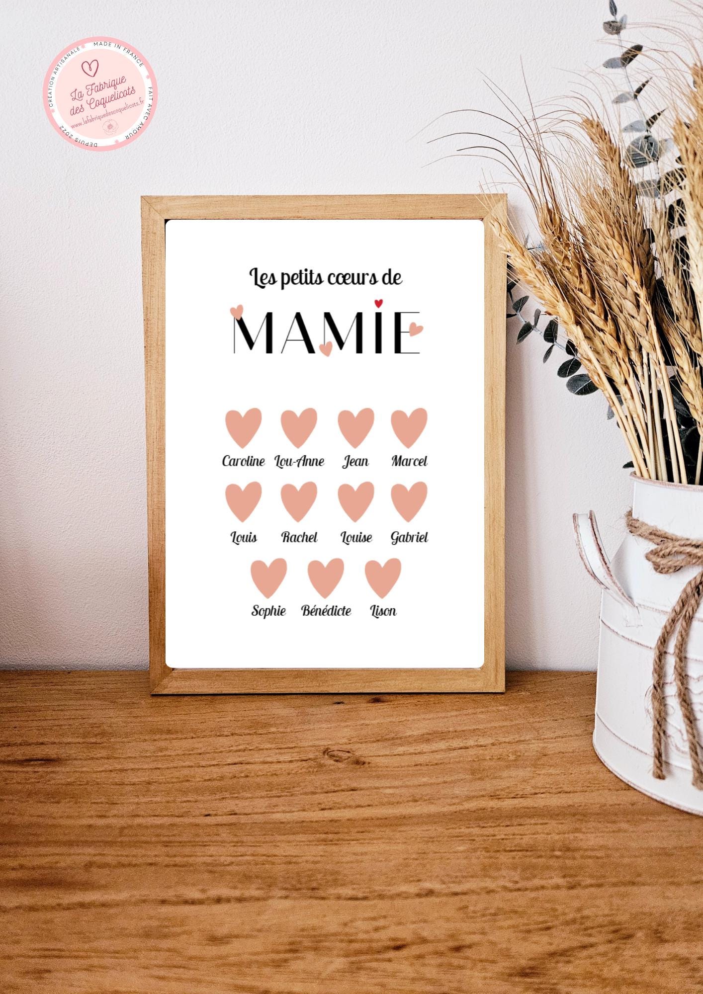 Affiche personnalisée petit coeur de mamie  grand mère - maman fête des mamies - fête anniversaire petit enfant fichier numérique ou imprimé