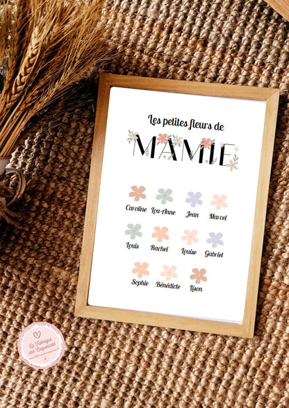 Affiche personnalisée petite fleur de mamie  grand mère  maman fête des mamies / fête anniversaire petit enfant fichier numérique ou imprimé