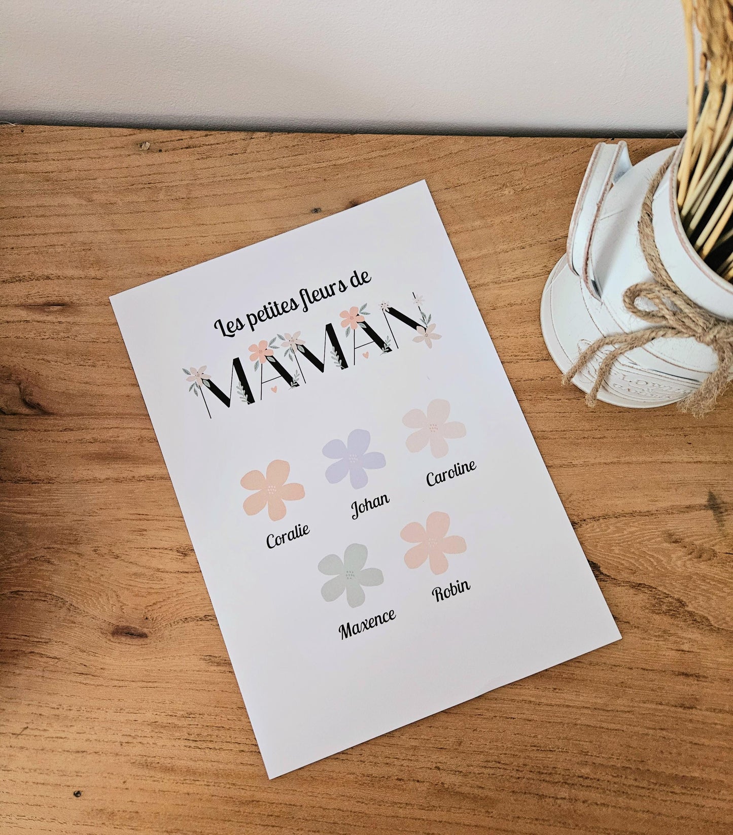 Affiche personnalisée petite fleur de maman  fête des mamans / fête anniversaire petit enfant fichier numérique ou imprimé