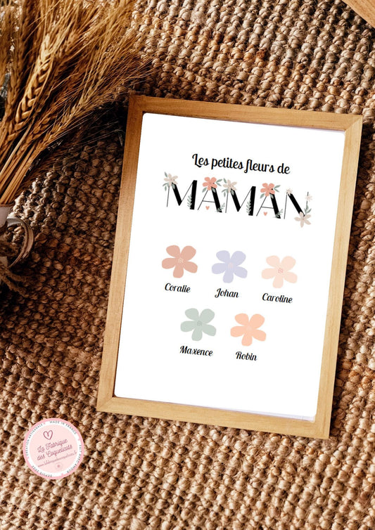 Affiche personnalisée petite fleur de maman  fête des mamans / fête anniversaire petit enfant fichier numérique ou imprimé