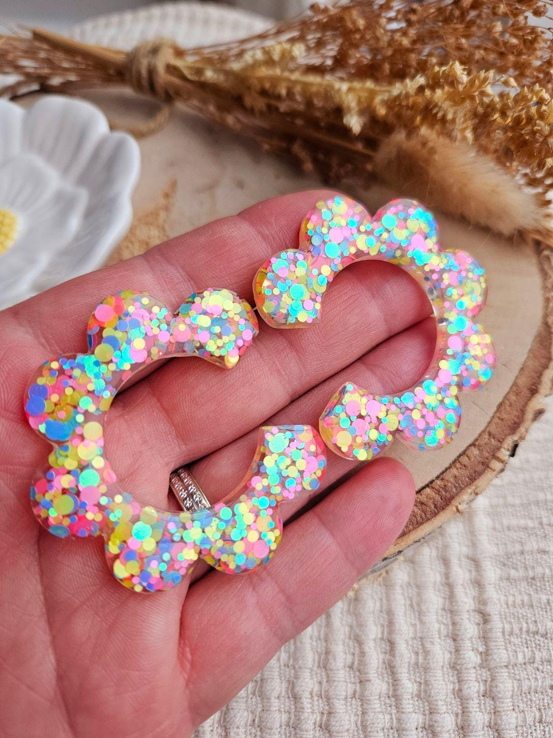 Boucles oreilles COCO - demi fleur / boucle oreille femme en Acier Inoxydable pour Enfant / fait main / cadeau femme maman mamie