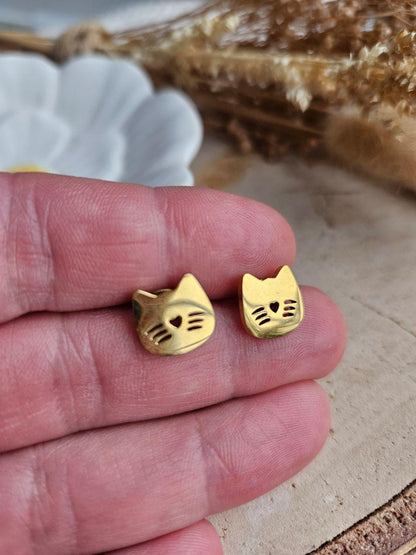 Boucles oreilles PETIT CHATON - boucle oreille puce doré chat / enfant femme en Acier Inoxydable pour femme  Enfant / petit chaton