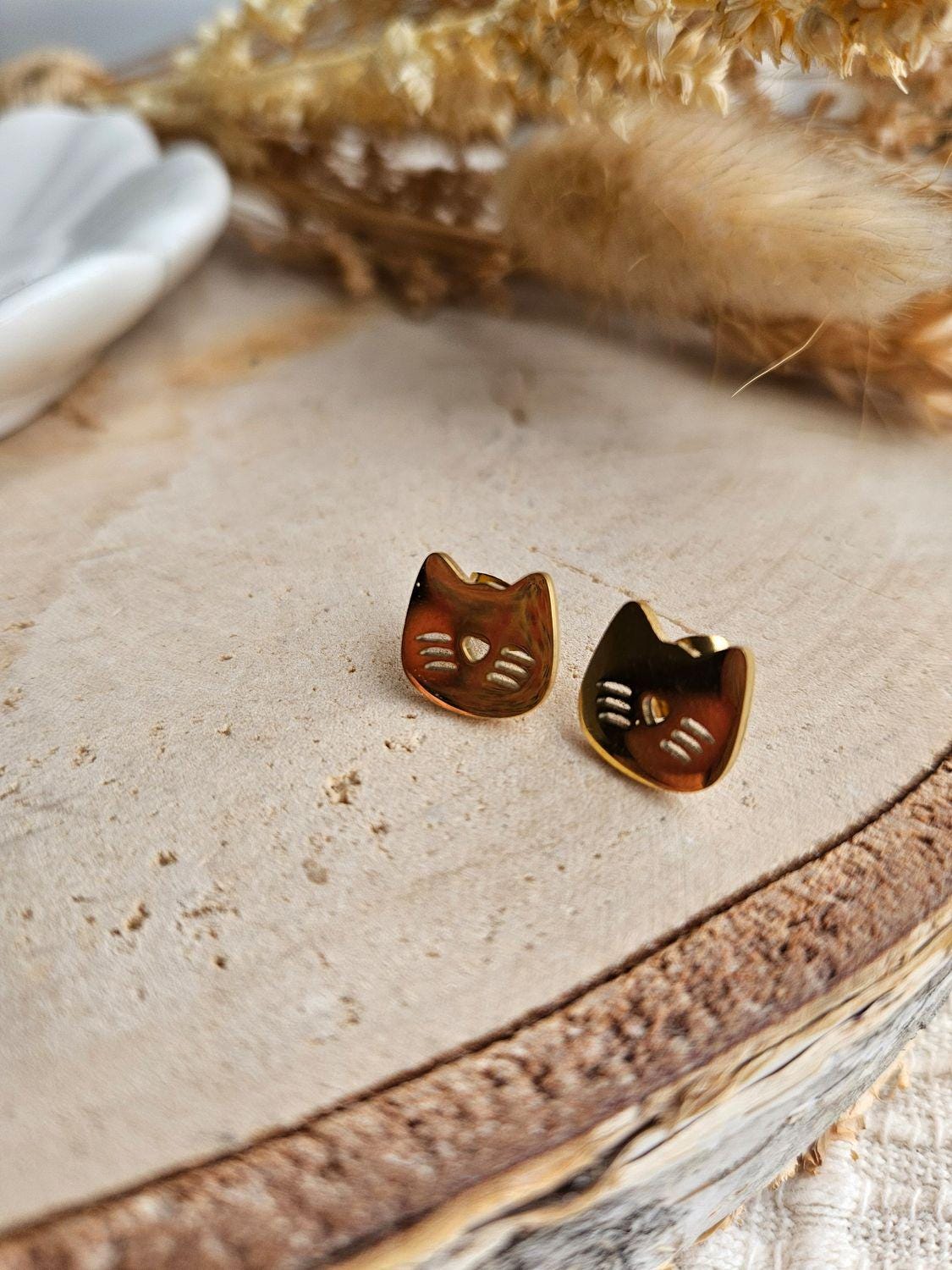 Boucles oreilles PETIT CHATON - boucle oreille puce doré chat / enfant femme en Acier Inoxydable pour femme  Enfant / petit chaton