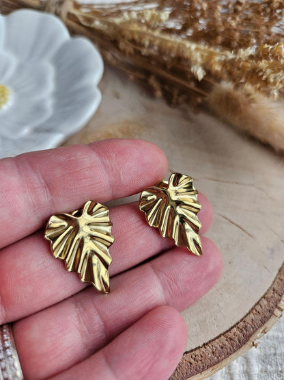 Boucles oreilles LEAF DORÉ - boucle oreille puce doré chat / enfant femme en Acier Inoxydable pour femme  Enfant / feuille doré