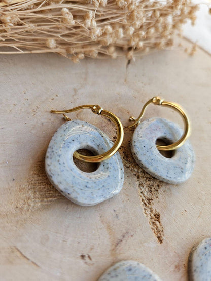 Boucles oreilles DONUT GRANIT interchangeables fleur PAMPILLE granit gris/ créole femme en Acier Inoxydable pour fait main / femme