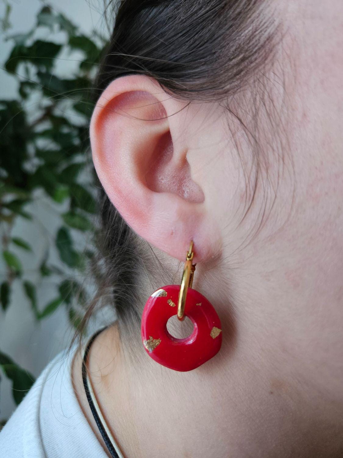 Pampilles interchangeables - par 2 -  DONUT ROUGE love interchangeables fleur PAMPILLE granit gris/ créole femme en Acier Inoxydable pour fait main / femme