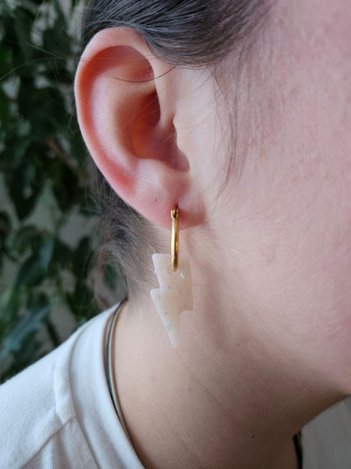 Boucles oreilles POTTER OPALE interchangeables fleur PAMPILLE granit gris/ créole femme en Acier Inoxydable pour fait main / femme