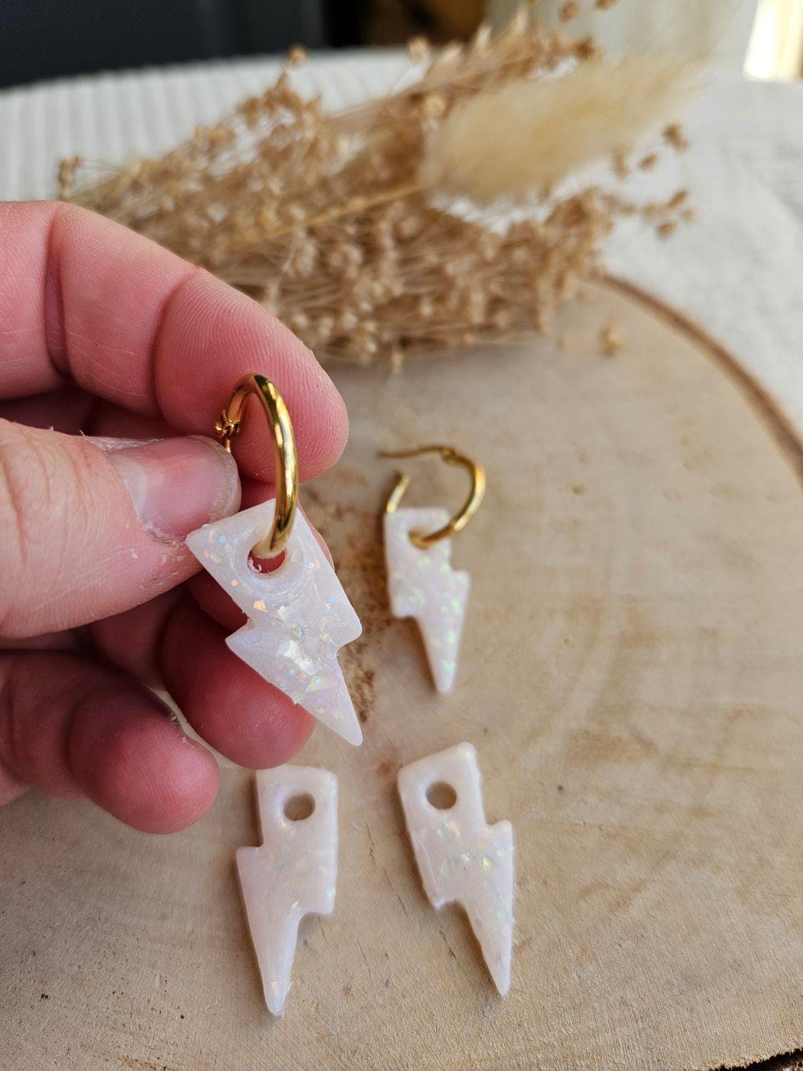 Boucles oreilles POTTER OPALE interchangeables fleur PAMPILLE granit gris/ créole femme en Acier Inoxydable pour fait main / femme