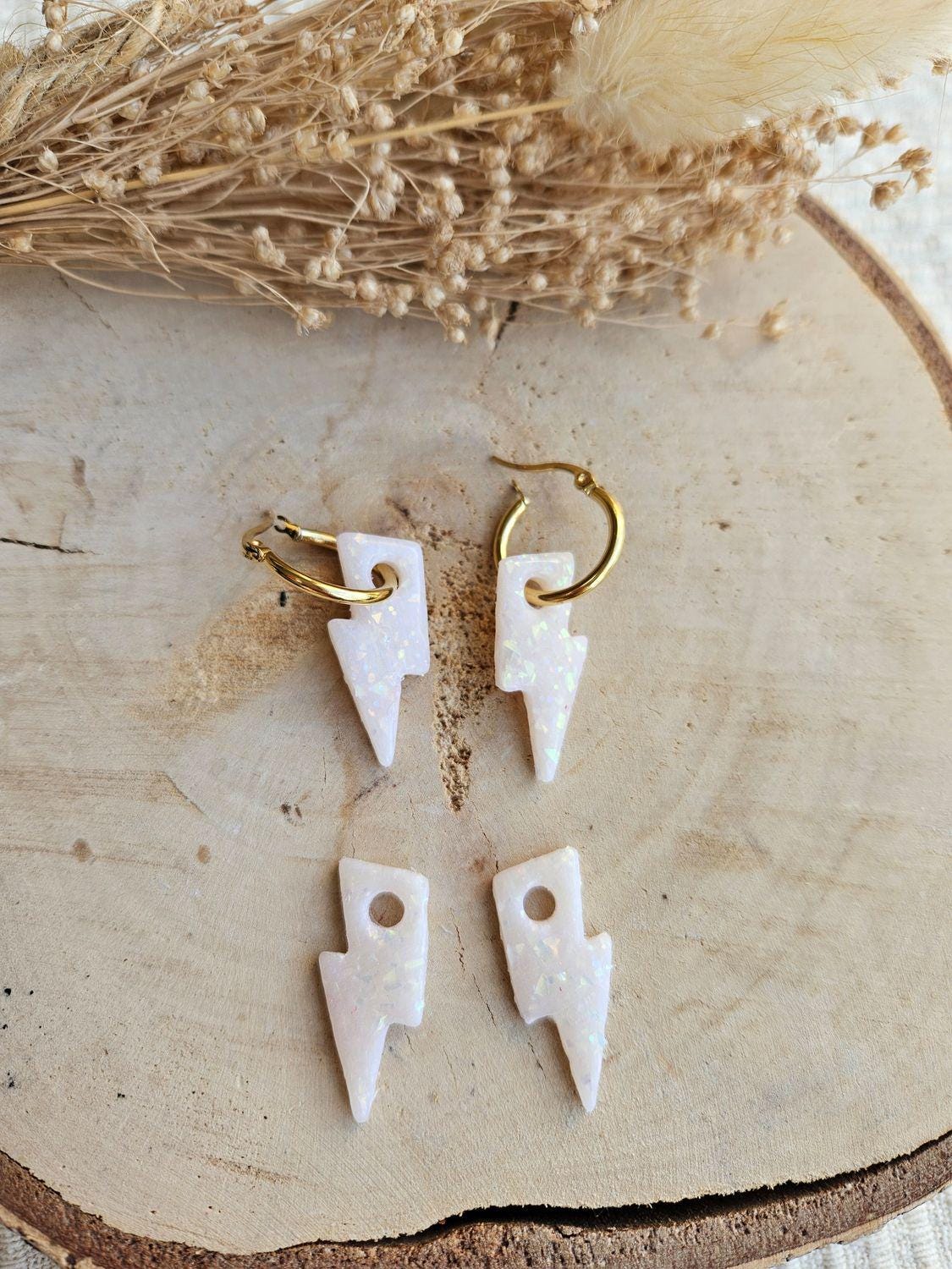 Boucles oreilles POTTER OPALE interchangeables fleur PAMPILLE granit gris/ créole femme en Acier Inoxydable pour fait main / femme